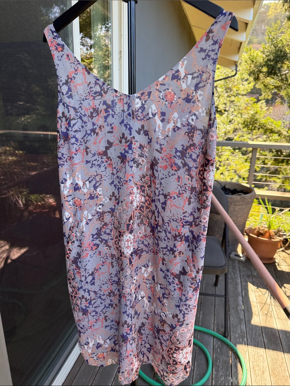 CAbi Lavender and Pink Abstract Floral Midi Slip Dress